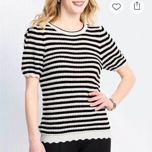 Design History Black and White Ribbed Short Sleeve Top